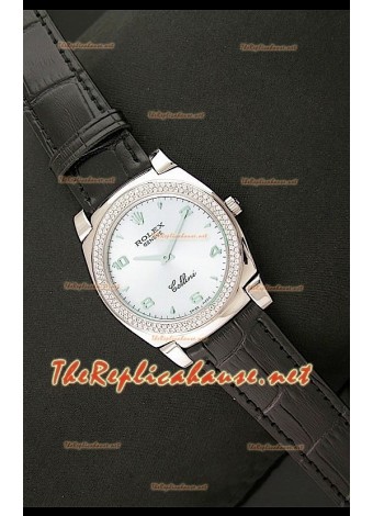 Rolex Cellini Japanese Quartz Replica Lilac Face Diamonds Bezel