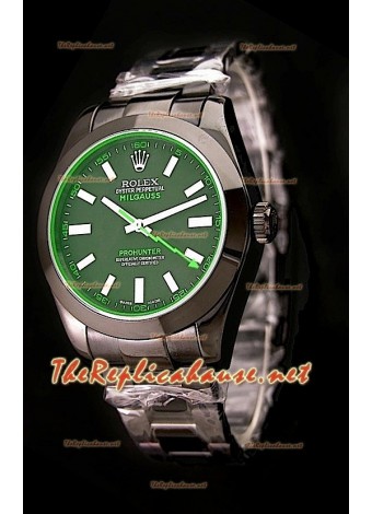 Rolex Pro Hunter Milgauss Swiss Watch with Tinted Green Sapphire