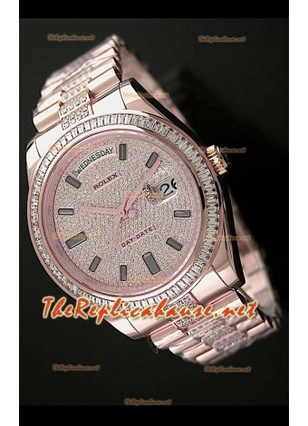 Rolex Day Date II Swiss Watch - 41MM in Rose Gold and Square Diamonds Bezel 