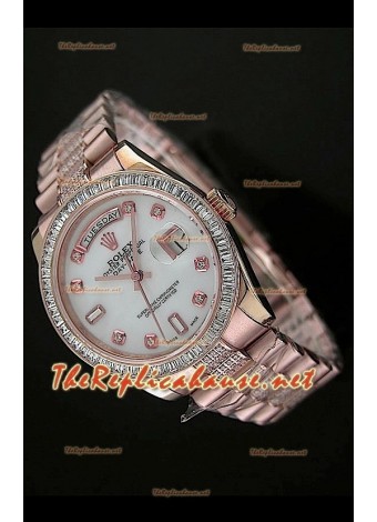 Rolex Day Date Swiss Replica Watch - Mid Sized 37MM - Everose MOP Dial