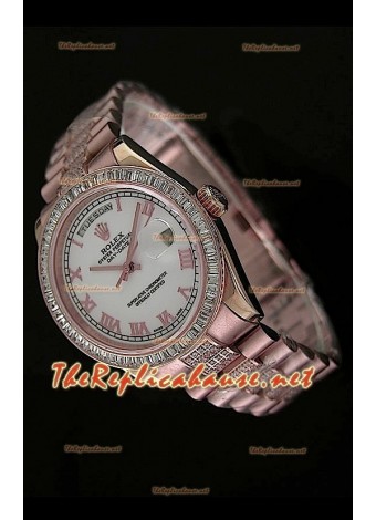 Rolex Day Date Swiss Replica Watch - Mid Sized 37MM - Everose White Dial