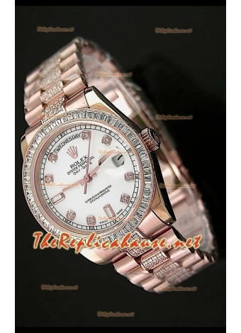 Rolex Day Date Swiss Replica Watch - Mid Sized 37MM - Everose White Dial