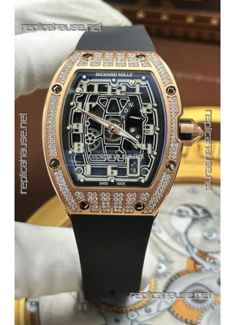 Richard Mille RM67-01 Extra-Flat Rose Gold Diamonds Studded Super Clone Watch 