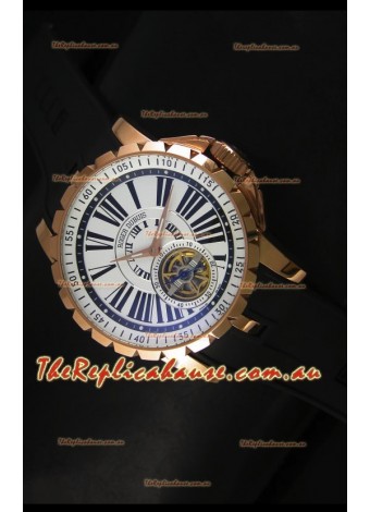 Roger Dubuis Excalibur Tourbillon Watch - Rose Gold Plating White Dial