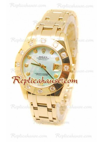 Pearlmaster Datejust Rolex Swiss Wristwatch in Yellow Gold and Pearl Dial - 34MM ROLX-20101319