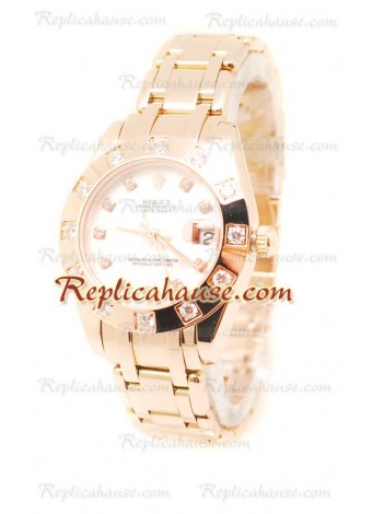 Pearlmaster Datejust Rolex Swiss Wristwatch in Rose Gold in White Pearl Dial - 34MM ROLX-20101359