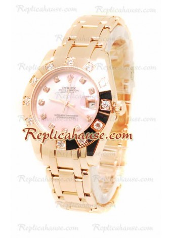 Pearlmaster Datejust Rolex Swiss Wristwatch in Rose Gold in Pink Pearl Dial - 34MM ROLX-20101363