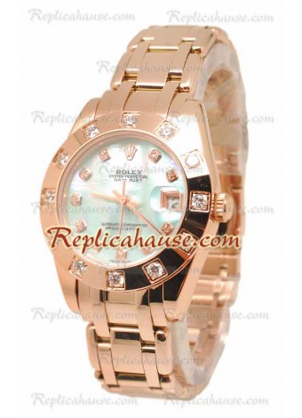 Pearlmaster Datejust Rolex Swiss Wristwatch in Rose Gold in Green Pearl Dial - 34MM ROLX-20101371