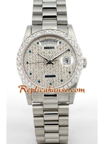Rolex Day Date Silver - Diamond ROLX143