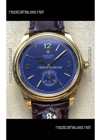 Rolex 1908 Perpetual in Yellow Gold Casing Blue Dial Swiss Replica Watch 