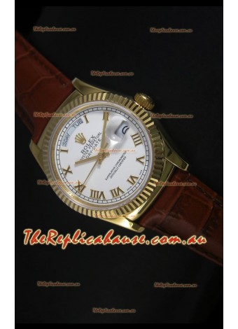 Rolex Day Date 36MM Yellow Gold Swiss Replica Watch - White Dial