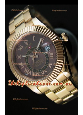 Rolex Sky-Dweller 18K Yellow Gold Watch in Brown Dial Roman Numerals