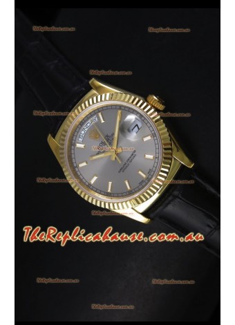 Rolex Day Date 36MM Yellow Gold Swiss Replica Watch - Grey Dial