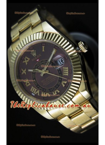Rolex Sky-Dweller 18K Yellow Gold Watch in Brown Dial Roman Numerals