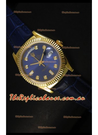 Rolex Day Date 36MM Yellow Gold Swiss Replica Watch - Dark Blue Dial