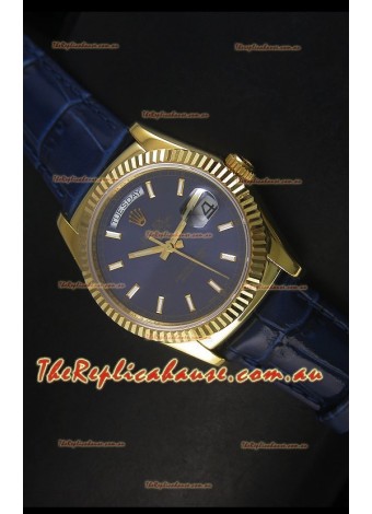 Rolex Day Date 36MM Yellow Gold Swiss Replica Watch - Dark Blue Dial