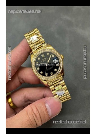 Rolex Datejust Ladies 28MM Black Dial Yellow Gold Super Clone Watch 