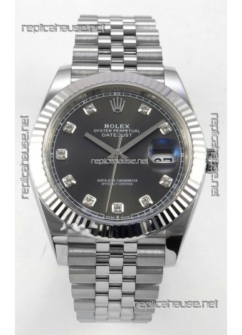 Datejust Super Clone 126334 Grey Diamonds Dial 41MM FREE SPRUNG MVMNT 3235 Watch 