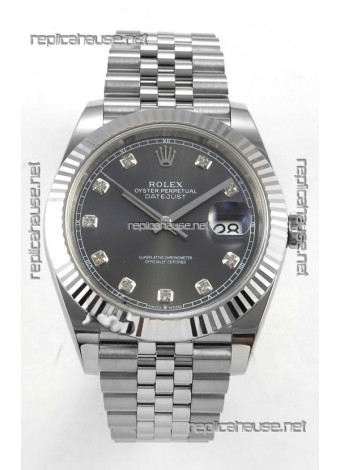 Datejust Super Clone 126334 Grey Diamonds Dial 41MM FREE SPRUNG MVMNT 3235 Watch 