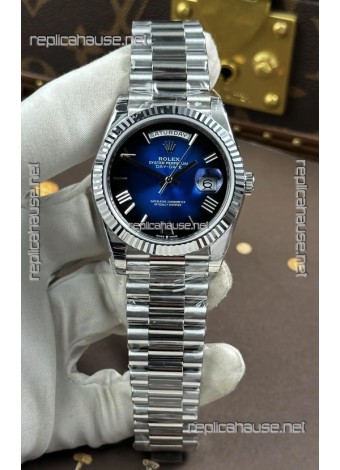 Rolex Day Date 228236 Stainless Steel Blue Ombre Roman Dial Super Clone Watch 