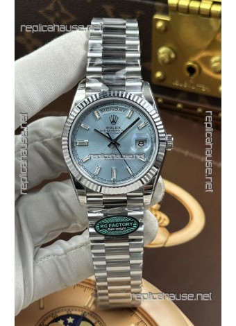 Rolex Day Date 228236 Stainless Steel ICE Blue Crystal Dial Super Clone Watch 