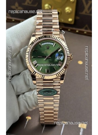 Rolex Day Date 228236 Rose Gold Green Roman Dial Super Clone Watch 