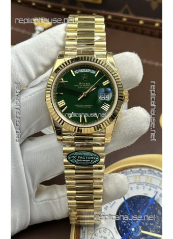 Rolex Day Date 228238 Yellow Gold Green Roman Dial Super Clone Watch 