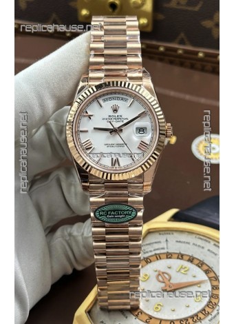 Rolex Day Date 228236 Rose Gold White Roman Dial Super Clone Watch 