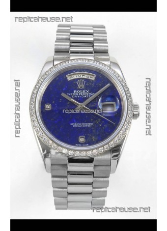 Rolex Day Date Blue Lapis Dial Diamonds Bezel 36MM Swiss Replica Watch 