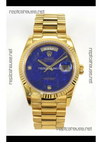 Rolex Day Date Yellow Gold Blue Lapis Dial 36MM Swiss Replica Watch 