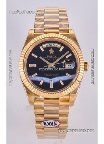 Rolex Day Date Yellow Gold Custom Black Dial 40MM  Super Clone Watch 