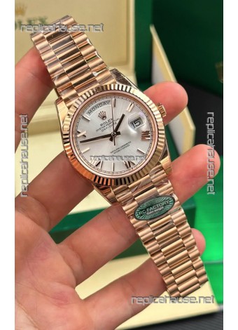 Rolex Day Date 228236 Rose Gold Steel Roman Dial Super Clone Watch 