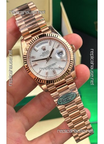 Rolex Day Date 228236 Rose Gold Sunburst Steel Dial Super Clone Watch 