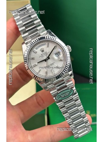 Rolex Day Date 228236 Stainless Steel Sunburst Crystal Dial Super Clone Watch 