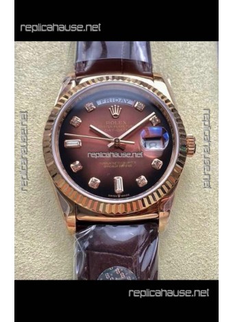 Rolex Day Date 128235 Rose Gold Brown Ombre Dial Super Clone Watch 