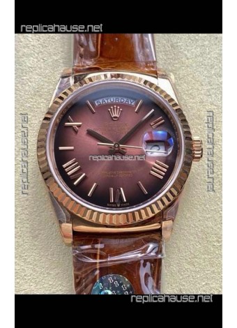 Rolex Day Date 128235 Rose Gold Brown Ombre Roman Dial Super Clone Watch 