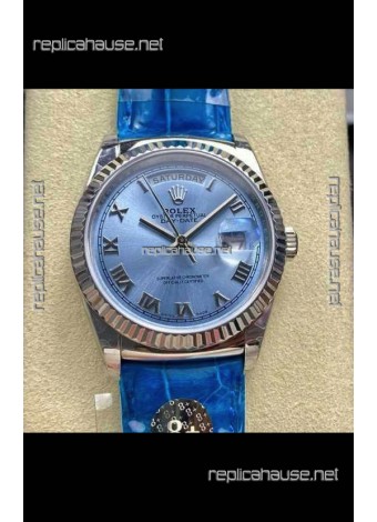 Rolex Day Date 128236 Stainless Steel ICE Blue Roman Dial Super Clone Watch 