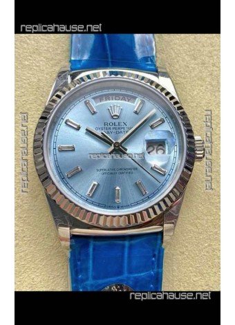 Rolex Day Date 128236 Stainless Steel ICE Blue Crystal Dial Super Clone Watch 