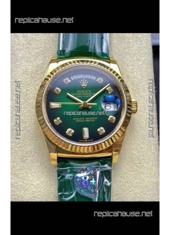 Rolex Day Date 128238 Yellow Gold Green Ombre Diamonds Dial Super Clone Watch 