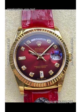 Rolex Day Date 128238 Yellow Gold Red Ombre Diamonds Dial Super Clone Watch 