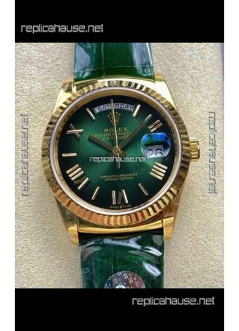 Rolex Day Date 128238 Yellow Gold Green Ombre Roman Dial Super Clone Watch 