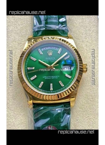 Rolex Day Date 128238 Yellow Gold Green Crystal Dial Super Clone Watch 