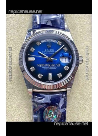 Rolex Day Date 128236 Stainless Steel Blue Ombre Diamonds Dial Super Clone Watch 