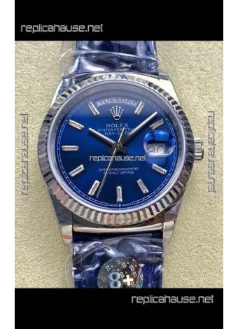 Rolex Day Date 128236 Stainless Steel Blue Crystal Dial Super Clone Watch 