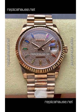 Rolex Day Date 128345RBR Rose Gold Diamonds Dial Super Clone Watch 