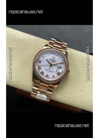 Rolex Day Date 128345RBR Rose Gold White Dial Super Clone Watch 