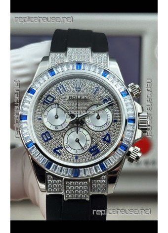 Rolex Daytona 116599 FREE SPRUNG MVMT White Gold Diamonds Paved Super Clone Watch 