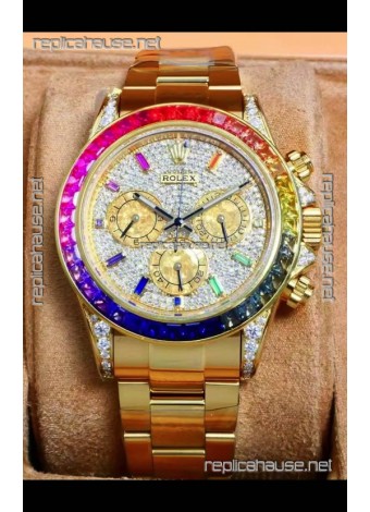 Rolex Daytona 116568 Rose Gold Moissanites Paved Dial Super Clone Watch 