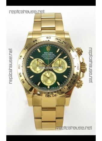 Rolex Daytona 126508 Yellow Gold Green Dial FREE SPRUNG Super Clone Watch 