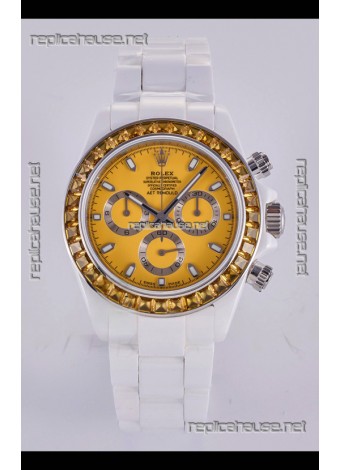 Rolex Daytona AET White Ceramic Yellow Dial 4130 Movment Super Clone Watch 